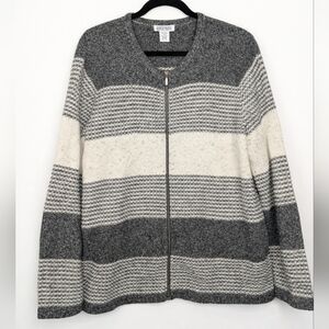 Northern Reflections XL Zip Up Sweater Cardigan Gray Cream Striped Cozy